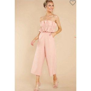 SAINTS + SECRETS Pink Strapless Linen Wide Leg Midi Jumpsuit size Medum